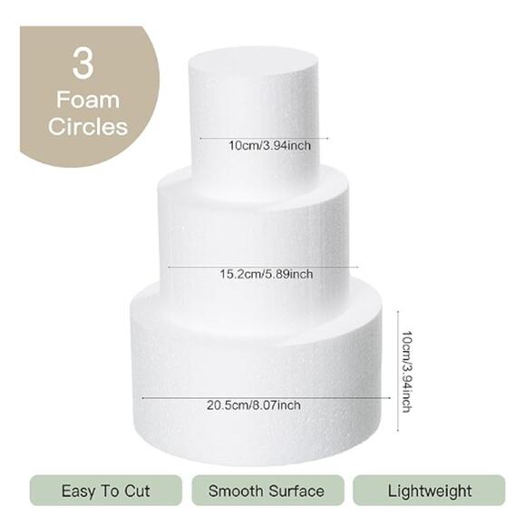 NEW 3 Tier Round Styrofoam Cake Dummies Set,, 12 Inch Tall, White Fake Cake - Picture 2 of 3